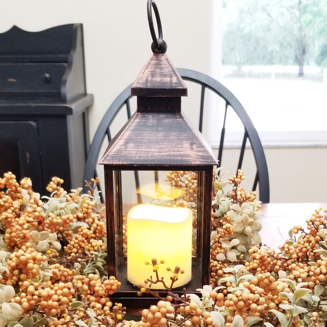 Rustic Lantern with Flameless Pillar Candle 10.5