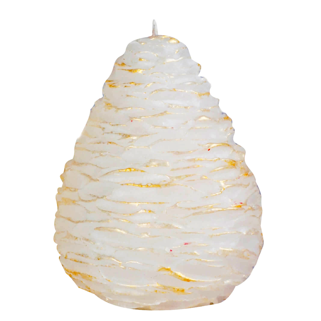 White with Gold Accent Pinecone Candle Set of 2