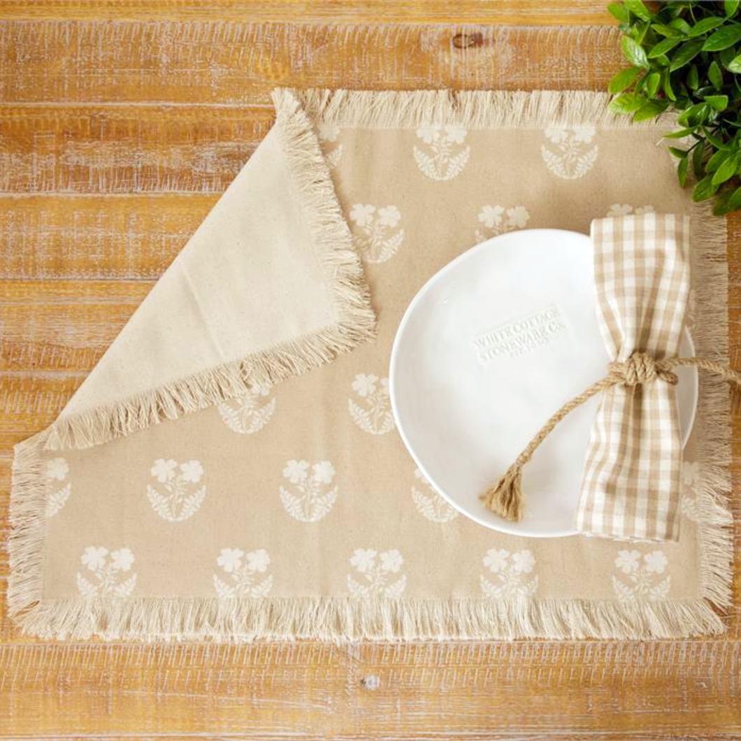 Floral Silhouette and Solid Linen Reversible Cotton Placemat Sold Separately