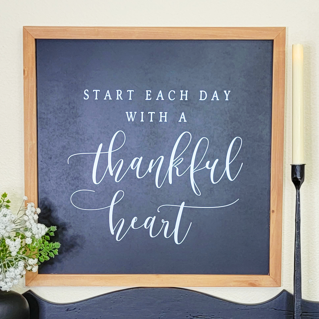 Start Each Day with a Thankful Heart Framed Wall Decor Sign 20