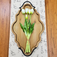 Load image into Gallery viewer, White real touch tulip bundle laying on an ornate arabesque tray.
