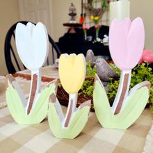 Load image into Gallery viewer, Chippy Wood White Yellow and Pink Tulip Spring Table Decor
