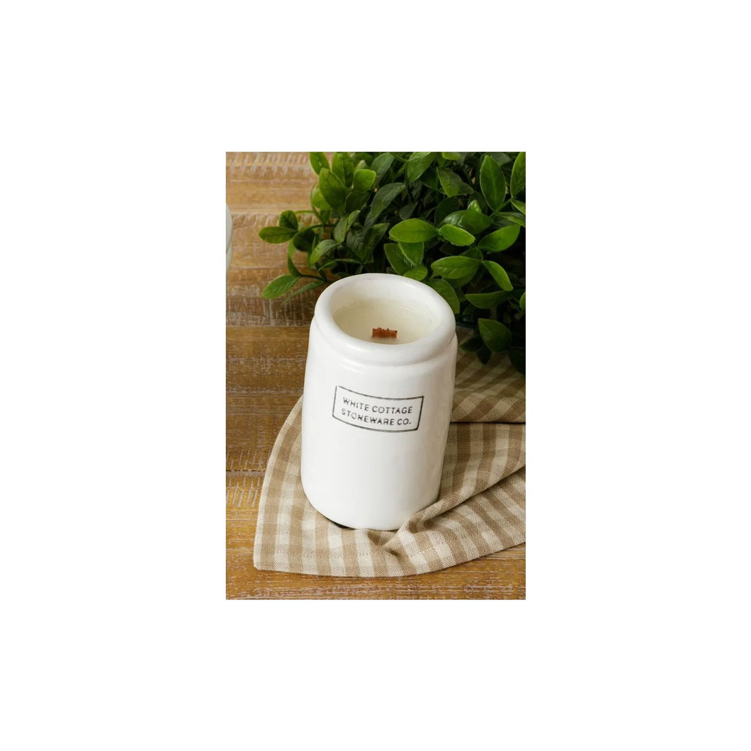 White Cottage Crock Wood Wick Candle