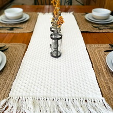 Load image into Gallery viewer, Farmhouse woven cotton table ruuner with fringe
